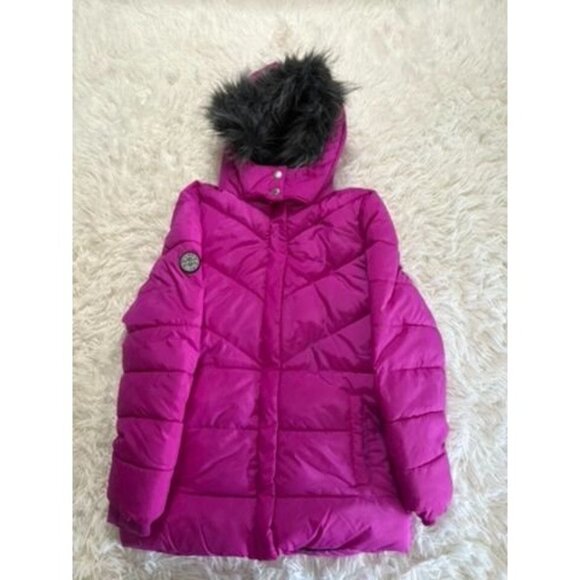 Justice Girls Puffer Jacket With Faux Fur Hood M 10 Pink Polyester - Picture 1 of 6